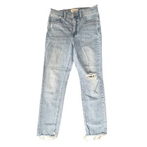 Madewell Perfect Vintage Jeans Womens 27 Light Blue Distressed Grunge Raw Hem